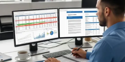 Um homem trabalhando em um computador em um escritório