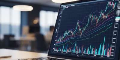 Um laptop com um gráfico na tela