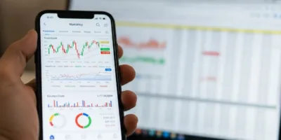 Uma pessoa segurando um telefone com um gráfico