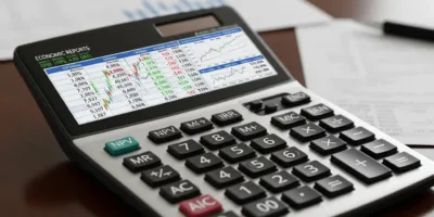 Uma calculadora sentada em cima de uma mesa