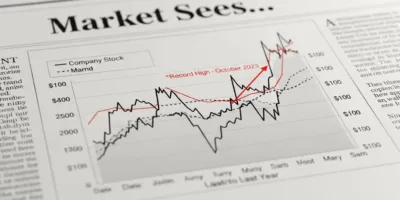 Um gráfico de ações com as palavras mercados e uma linha vermelha